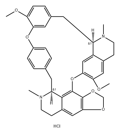 1H-4,6:16,19-Dietheno-21,25-metheno-12H-[1,3]dioxolo[4,5-g]pyrido[2',3':17,18][1,10]dioxacycloeicosino[2,3,4-ij]isoquinoline, 2,3,13,14,14a,15,26,26a-octahydro-22,30-dimethoxy-1,14-dimethyl-, hydrochloride (1:2), (14aS,26aR)- Struktur