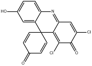 1,3-dichloro-7-hydroxy-2H-spiro[acridine-9,1'-cyclohexane]-2',5'-diene-2,4'-dione Struktur