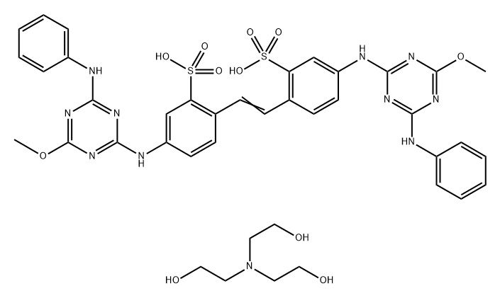 4,4'-bis[[6-anilino-4-methoxy-1,3,5-triazin-2-yl]amino]stilbene-2,2'-disulphonic acid, compound with 2,2',2''-nitrilotriethanol (1:2) Struktur