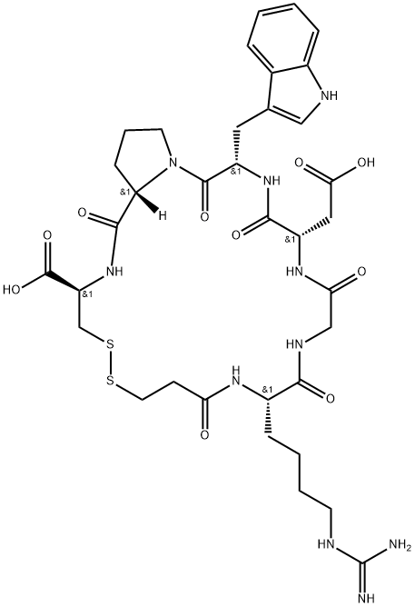 Eptifibatide impurity 3/Deamidated Eptifibatide Impurity/(3R,11S,17S,20S,25aS)-20-((1H-indol-3-yl)Methyl)-17-(carboxymethyl)-11-(4-guanidinobutyl)-1,9,12,15,18,21-hexaoxodocosahydro-1H-pyrrolo[2,1-g][1,2,5,8,11,14,17,20]dithiahexaazacyclotricosine-3-carbo Struktur