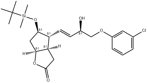 2H-Cyclopenta[b]furan-2-one, 4-[4-(3-chlorophenoxy)-3-hydroxy-1-butenyl]-5-[[(1,1-dimethylethyl)dimethylsilyl]oxy]hexahydro-, [3aR-[3aα,4α(1E,3R*),5β,6aα]]- (9CI) Struktur