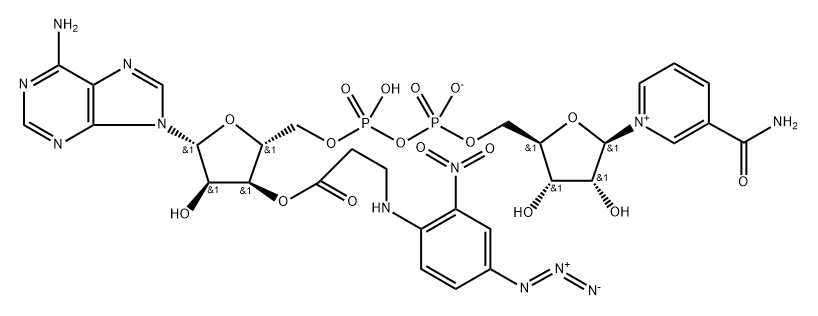 β-Alanine, N-(4-azido-3-nitrophenyl)-, 3'-ester with adenosine 5'-(trihydrogen diphosphate) P'→5'-ester with 3-(aminocarbonyl)-1-β-D-ribofuranosylpyridinium inner salt (9CI) Struktur