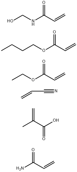 2-Propenoic acid, 2-methyl-, polymer with butyl 2-propenoate, ethyl 2-propenoate, N-(hydroxymethyl)-2-propenamide, 2-propenamide and 2-propenenitrile Struktur