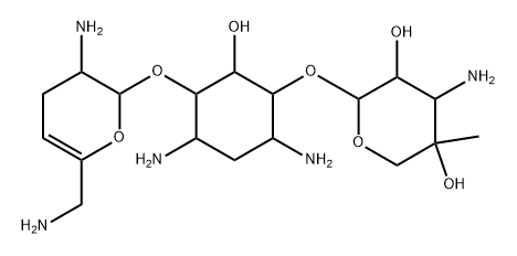 D-Streptamine, O-3-amino-3-deoxy-4-C-methyl-β-L-arabinopyranosyl-(1→6)-O-[2,6-diamino-2,3,4,6-tetradeoxy-α-D-glycero-hex-4-enopyranosyl-(1→4)]-2-deoxy- Struktur