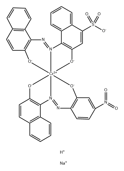 hydrogen sodium [3-hydroxy-4-[(2-hydroxy-1-naphthyl)azo]naphthalene-1-sulphonato(3-)][1-[(2-hydroxy-4-nitrophenyl)azo]-2-naphtholato(2-)]chromate(2-)           Struktur