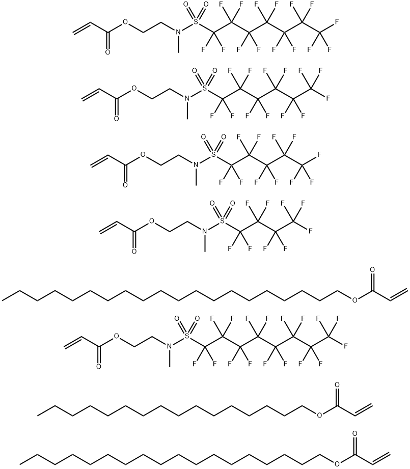 2-Propenoic acid, eicosyl ester, polymer with 2-[[(heptadecafluorooctyl) sulfonyl]methylamino]ethyl 2-propenoate, hexadecyl 2-propenoate, 2-[methyl[(nonafluorobutyl)sulfonyl]amino]ethyl 2-propenoate, 2-[methyl[(pentadecafluoroheptyl) sulfonyl]amino]ethyl Struktur