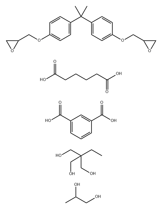 1,3-Benzenedicarboxylic acid, polymer with 2-ethyl-2-(hydroxymethyl)-1,3-propanediol, hexanedioic acid, 2,2'-((1-methylethylidene)bis(4,1-phenyleneoxymethylene))bis(oxirane) and 1,2-propanediol Struktur