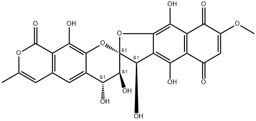 Spiro[benzo[1,2-b:5,4-c']dipyran-2(9H),2'(3'H)-naphtho[2,3-b]furan]-5',8',9-trione, 3',4'-dihydro-3,3',4,4',9,10'-hexahydroxy-7-methoxy-7'-methyl-, (2S,3R,3'S,4'R)- Struktur