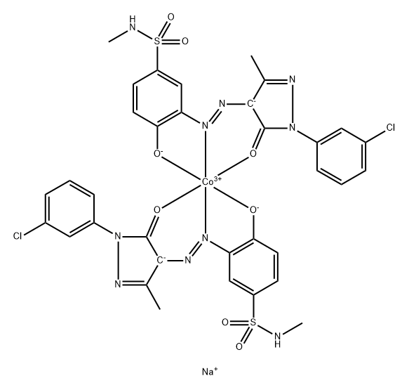 sodium bis[3-[[1-(3-chlorophenyl)-4,5-dihydro-3-methyl-5-oxo-1H-pyrazol-4-yl]azo]-4-hydroxy-N-methylbenzenesulphonamidato(2-)]cobaltate(1-) Struktur