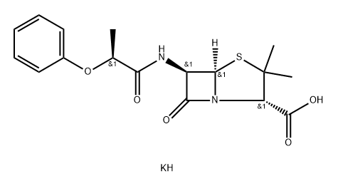 4-Thia-1-azabicyclo[3.2.0]heptane-2-carboxylic acid, 3,3-dimethyl-7-oxo-6-[(1-oxo-2-phenoxypropyl)amino]-, monopotassium salt, [2S-[2α,5α,6β(R*)]]- (9CI) Struktur