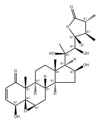 (22R,23R,25R)-5β,6β-Epoxy-4β,16β,20,22,23-pentahydroxy-1-oxoergost-2-en-26-oic acid γ-lactone Struktur