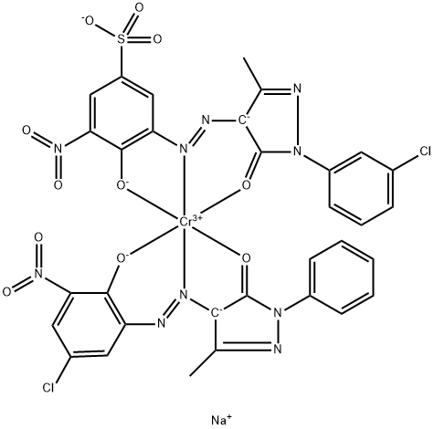 Chromate(2-), [4-[(5-chloro-2-hydroxy-3-nitrophenyl)azo]-2,4-dihydro-5-methyl-2-phenyl-3H-pyrazol-3-onato(2-)][3-[[1-(3-chlorophenyl)-4,5-dihydro-3-methyl-5-oxo-1H-pyrazol-4-yl]azo]-4-hydroxy-5-nitrobenzenesulfonato(3-)]-, disodium Struktur