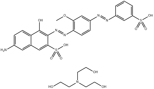 7-Amino-4-hydroxy-3-[[2-methoxy-4-[(3-sulfophenyl)azo]phenyl]azo]-2-naphthalenesulfonic acid, compd. with 2,2',2''-nitriloethanol(1:2) Struktur