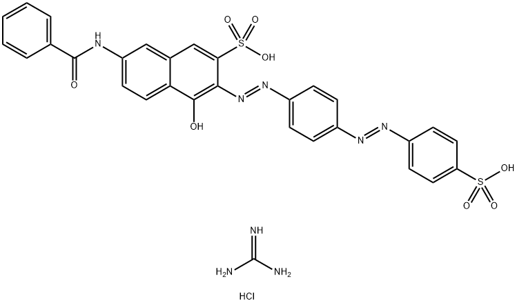 2-Naphthalenesulfonic acid, 7-(benzoylamino)-4-hydroxy-3-[[4-[(4-sulfophenyl)azo]phenyl]azo]-, compds. with N,N'-bis(mixed Ph and tolyl and xylyl)guanidine monohydrochloride  Struktur