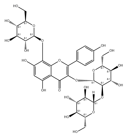 4H-1-Benzopyran-4-one, 3-[(2-O-β-D-glucopyranosyl-β-D-glucopyranosyl)oxy]-8-(β-D-glucopyranosyloxy)-5,7-dihydroxy-2-(4-hydroxyphenyl)- Struktur