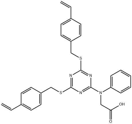 N-[4,6-Bis[[(4-ethenylphenyl)methyl]thio]-1,3,5-triazin-2-yl]-N-phenylglycine Struktur