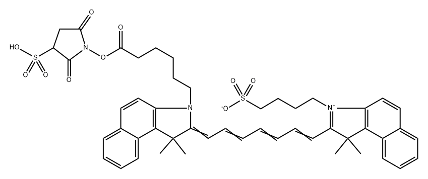 1H-Benz[e]indolium, 2-[7-[3-[6-[(2,5-dioxo-3-sulfo-1-pyrrolidinyl)oxy]-6-oxohexyl]-1,3-dihydro-1,1-dimethyl-2H-benz[e]indol-2-ylidene]-1,3,5-heptatrien-1-yl]-1,1-dimethyl-3-(4-sulfobutyl)-, inner salt Struktur