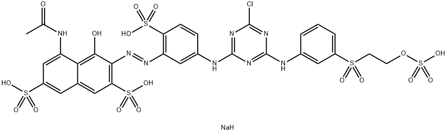 2,7-Naphthalenedisulfonic acid, 5-(acetylamino)-3-[2-[5-[[4-chloro-6-[[3-[[2-(sulfooxy)ethyl]sulfonyl]phenyl]amino]-1,3,5-triazin-2-yl]amino]-2-sulfophenyl]diazenyl]-4-hydroxy-, sodium salt (1:4) Struktur