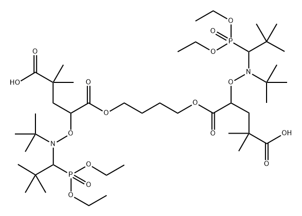 5,6-Di-tert-butyl-21-({tert-butyl[1-(diethoxyphosphoryl)-2,2-dimethylpropyl]amino}oxy)-8-carboxy-4-ethoxy-10,10,19,19-tetramethyl-11,18-dioxo-3,7,12,17-tetraoxa-6-aza-45-phosphadocosan-22-oic acid 4-oxide Struktur