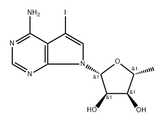 4-aMino-5-iodo-7-(5-deoxy-β-D-ribofuranosyl)pyrrolo[2,3-d]pyriMidine Struktur