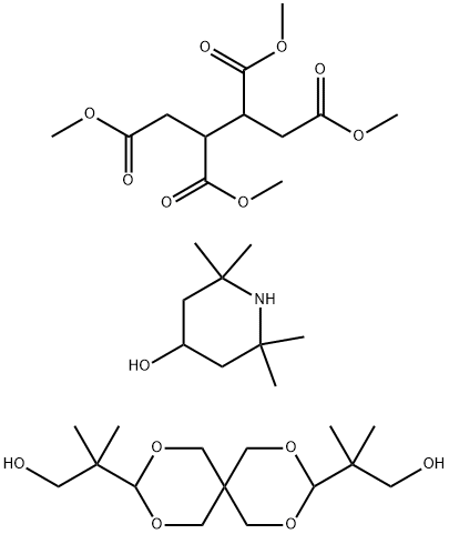 1,2,3,4-Butanetetracarboxylic acid, tetramethyl ester, reaction products with 2,2,6,6-tetramethyl-4-piperidinol and beta,beta,beta',beta'-tetramethyl-2,4,8,10-tetraoxaspiro[5.5]undecane-3,9-diethanol Struktur