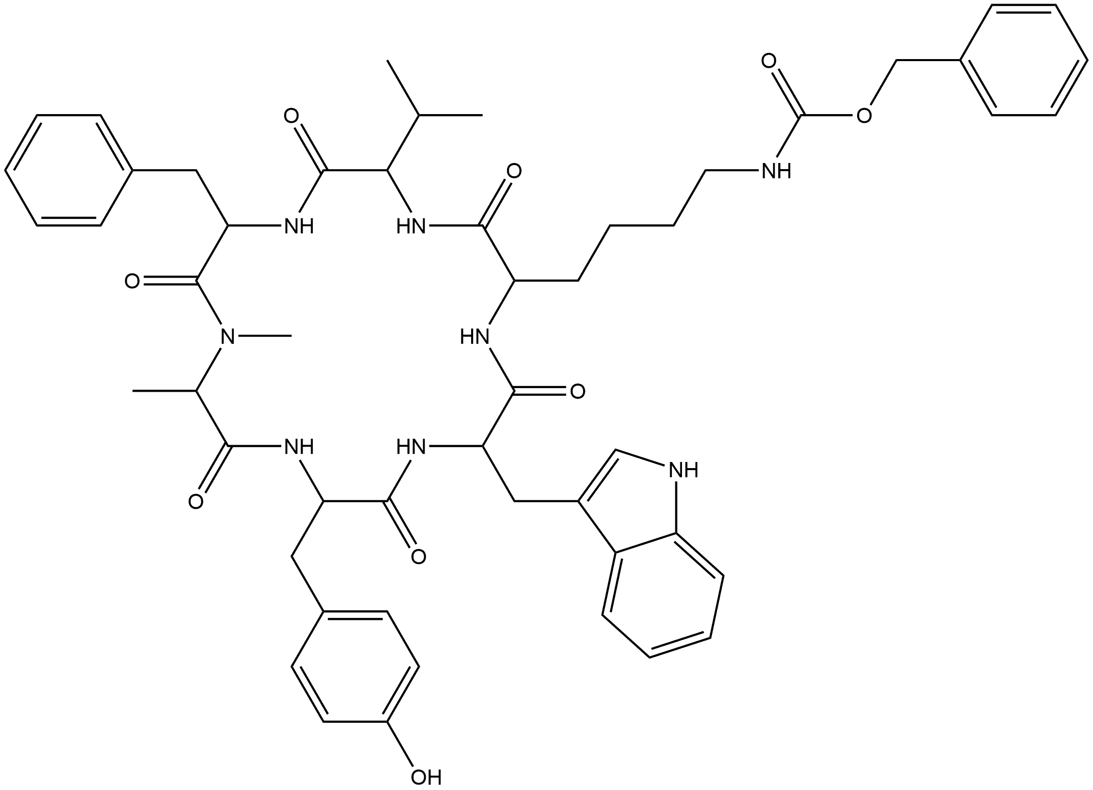 Cyclo[N-methyl-L-alanyl-L-tyrosyl-D-tryptophyl-N6-[(phenylmethoxy)carbonyl]-L-lysyl-L-valyl-L-phenylalanyl] (9CI)