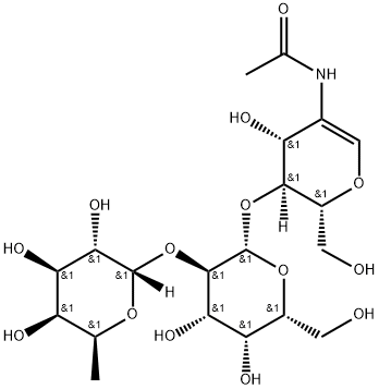 O-6-deoxy-a-L-galactopyranosyl-(1->2)-O-b-D-galactopyranosyl-(1->4)-2-(acetylamino)-1,5-anhydro-2-deoxy-D-arabino-Hex-1-enitol Struktur