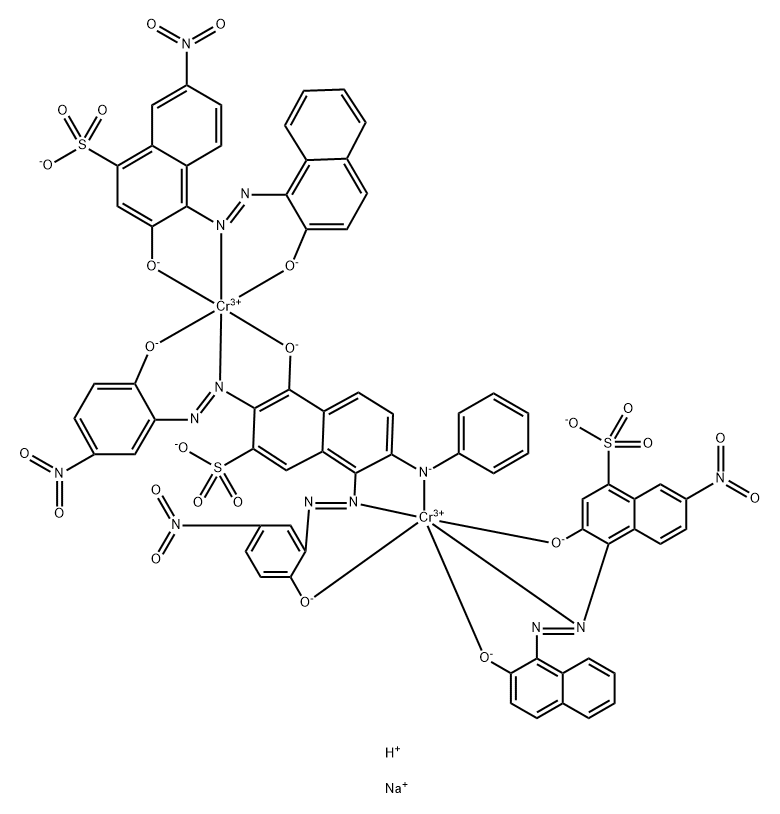 Chromate(5-), [μ-[4-(hydroxy-κO)-3,8-bis[[2-(hydroxy-κO)-5-nitrophenyl]azo-κN1]-7-(phenylamino-κN)-2-naphthalenesulfonato](5-)]bis[3-(hydroxy-κO)-4-[[2-(hydroxy-κO)-1-naphthalenyl]azo-κN1]-7-nitro-1-naphthalenesulfonato(3-)]di-, disodium trihydrogen Struktur