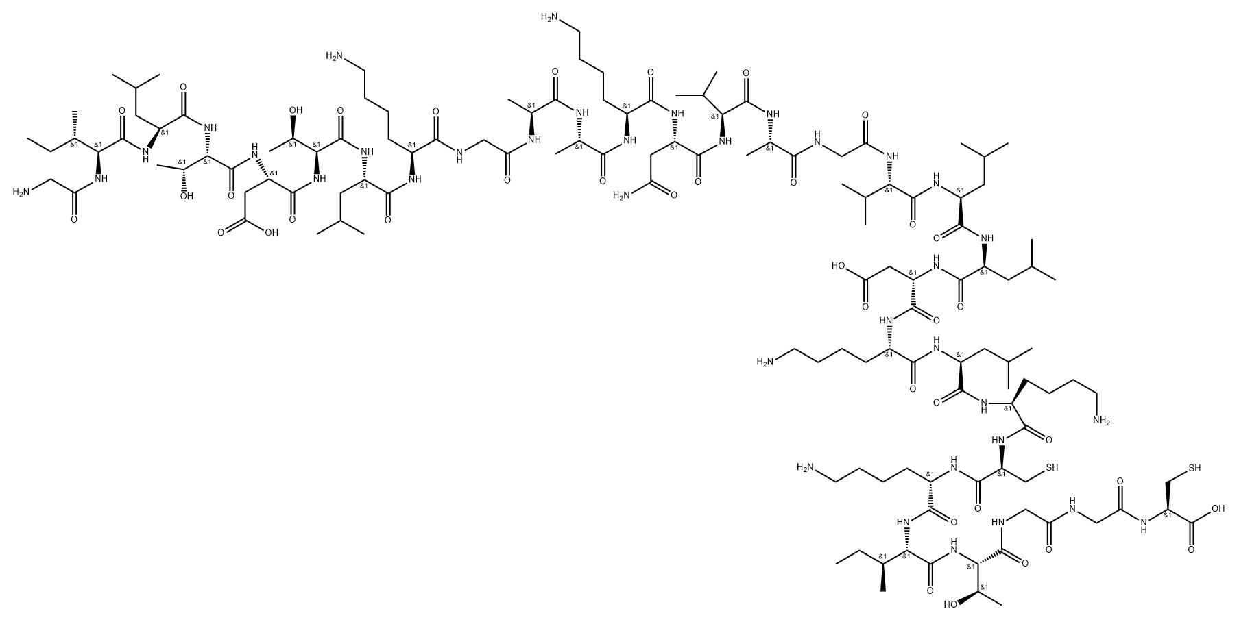 L-Cysteine, glycyl-L-isoleucyl-L-leucyl-L-threonyl-L-α-aspartyl-L-threonyl-L-leucyl-L-lysylglycyl-L-alanyl-L-alanyl-L-lysyl-L-asparaginyl-L-valyl-L-alanylglycyl-L-valyl-L-leucyl-L-leucyl-L-α-aspartyl-L-lysyl-L-leucyl-L-lysyl-L-cysteinyl-L-lysyl-L-isoleucyl-L-threonylglycylglycyl- Struktur