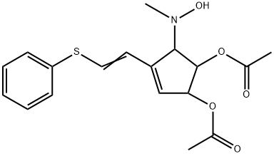 3-Cyclopentene-1,2-diol, 5-(hydroxymethylamino)-4-2-(phenylthio)ethenyl-, 1,2-diacetate, 1S-1.alpha.,2.beta.,4(E),5.beta.- Struktur