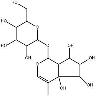 [[1S,(-)]-1,4a,5,6,7,7aα-Hexahydro-4aα,5α,6β,7α-tetrahydroxy-4-methylcyclopenta[c]pyran-1α-yl]β-D-glucopyranoside Struktur