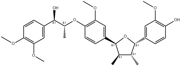 (-)-3,4-Dimethoxy-α-[1-[2-methoxy-4-[tetrahydro-5-(4-hydroxy-3-methoxyphenyl)-3,4-dimethylfuran-2-yl]phenoxy]ethyl]benzenemethanol Struktur