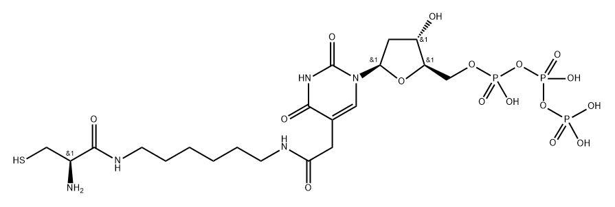 5-?[2-?[[6-?[[(2R)?-?2-?Amino-?3-?mercapto-?1-?oxopropyl]?amino]?hexyl]?amino]?-?2-?oxoethyl]?-?2'-?deoxy-uridine 5'-?(tetrahydrogen triphosphate)? Struktur