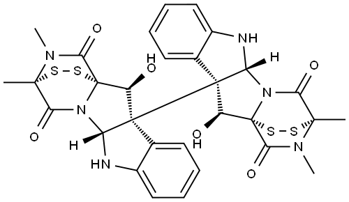 [10b,10'b(11H,11'H)-Bi-3,11a-epidithio-11aH-pyrazino[1',2':1,5]pyrrolo[2,3-b]indole]-1,1',4,4'-tetrone, 2,2',3,3',5a,5'a,6,6'-octahydro-11,11'-dihydroxy-2,2',3,3'-tetramethyl-, (3S,3'S,5aR,5'aR,10bS,10'bS,11S,11'S,11aS,11'aS)- (9CI) Struktur