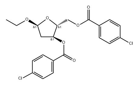 α-D-erythro-Pentofuranoside, ethyl 2-deoxy-, bis(4-chlorobenzoate) (9CI) Struktur