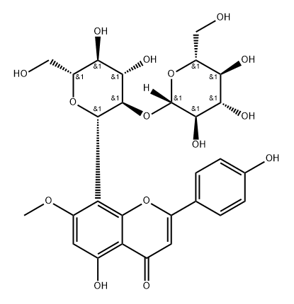 4H-1-Benzopyran-4-one, 8-(2-O-β-D-glucopyranosyl-β-D-glucopyranosyl)-5-hydroxy-2-(4-hydroxyphenyl)-7-methoxy- Struktur