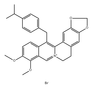 Benzo[g]-1,3-benzodioxolo[5,6-a]quinolizinium, 5,6-dihydro-9,10-dimethoxy-13-[[4-(1-methylethyl)phenyl]methyl]-, bromide (9CI) Struktur