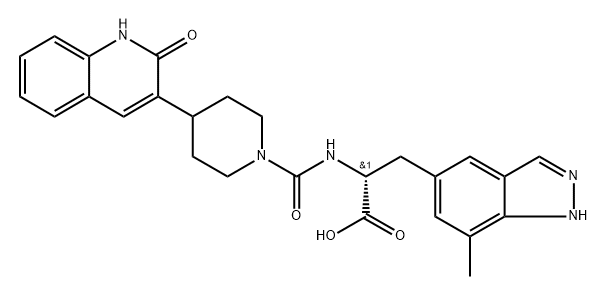 1H-Indazole-5-propanoic acid, α-[[[4-(1,2-dihydro-2-oxo-3-quinolinyl)-1-piperidinyl]carbonyl]amino]-7-methyl-, (αR)- Structure