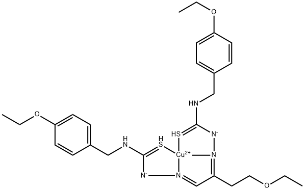 Hydrazinecarbothioamide, 2,2'-[1-(2-ethoxyethyl)-1,2-ethanediylidene]bis[N-[(4-ethoxyphenyl)methyl]-, copper complex Struktur