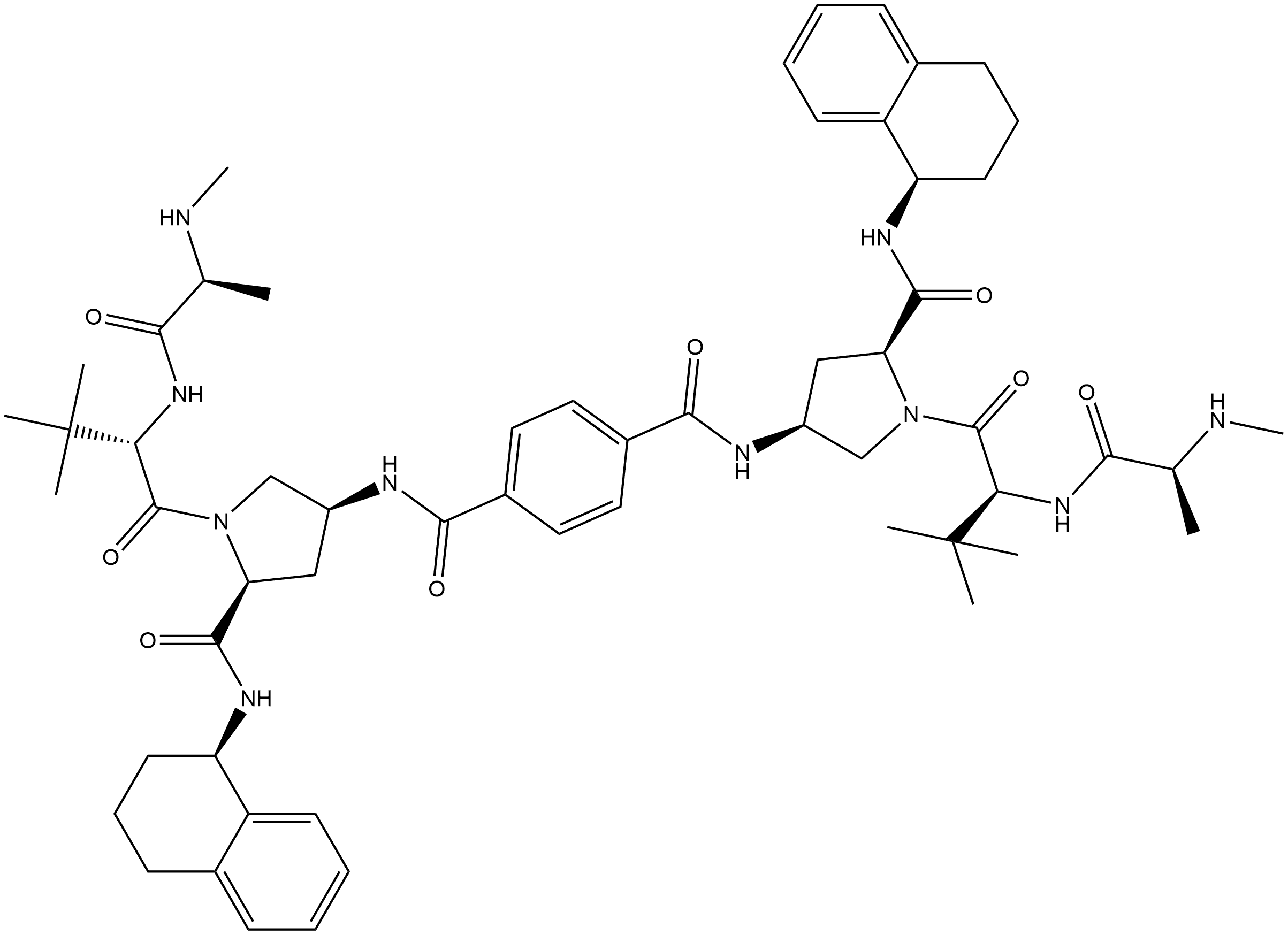 L-Prolinamide, 34,3'4-[1,4-phenylenebis(carbonylimino)]bis[N-methyl-L-alanyl-3-methyl-L-valyl-N-[(1R)-1,2,3,4-tetrahydro-1-naphthalenyl]-, [3(4S),3'(4S)]- Struktur