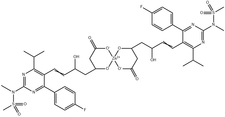 Zinc, bis[(3R,5S,6E)-7-[4-(4-fluorophenyl)-6-(1-methylethyl)-2-[methyl(methylsulfonyl)amino]-5-pyrimidinyl]-3-(hydroxy-κO)-5-hydroxy-6-heptenoato-κO-]-, (T-4)- Struktur