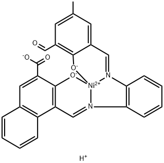 Nickelate(1-), 4-2-(3-formyl-2-hydroxy-5-methylphenyl)methyleneaminophenyliminomethyl-3-hydroxy-2-naphthalenecarboxylato(3-)-, hydrogen, (SP-4-4)- Struktur