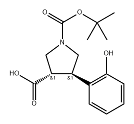 1,?3-?Pyrrolidinedicarboxy?lic acid, 4-?(2-?hydroxyphenyl)?-?, 1-?(1,?1-?dimethylethyl) ester, (3S,?4R)?- Struktur