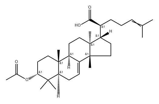 Lanosta-7,24-dien-21-oic acid, 3-(acetyloxy)-, (3α,13α,14β,17α,20S)- Struktur