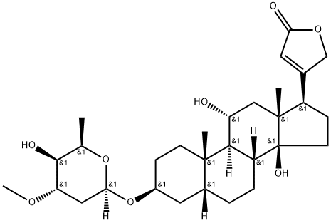 3β-[(3-O-Methyl-2,6-dideoxy-β-D-xylo-hexopyranosyl)oxy]-11α,14-dihydroxy-5β-card-20(22)-enolide Struktur