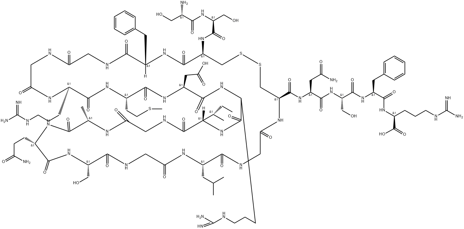 Atrial Natriuretic Factor (5-27) (human) trifluoroacetate salt H-Ser-Ser-Cys-Phe-Gly-Gly-Arg-Met-Asp-Arg-Ile-Gly-Ala-Gln-Ser-Gly-Leu-Gly-Cys-Asn-Ser-Phe-Arg-OH trifluoroacetate salt (Disulfide bond) Structure