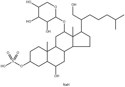 6β,21-Dihydroxy-3α-(sodiosulfooxy)-5α-cholestan-12β-yl β-D-xylopyranoside Struktur