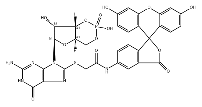 8-(5-thioacetamidofluorescein)cyclic-GMP Struktur