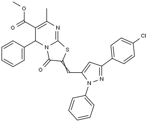 METHYL (2E)-2-{[3-(4-CHLOROPHENYL)-1-PHENYL-1H-PYRAZOL-5-YL]METHYLENE}-7-METHYL-3-OXO-5-PHENYL-2,3-DIHYDRO-5H-[1,3]THIAZOLO[3,2-A]PYRIMIDINE-6-CARBOXYLATE Struktur