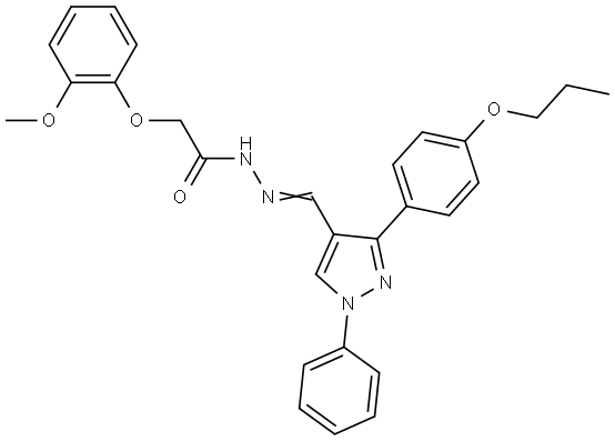 2-(2-METHOXYPHENOXY)-N'-{(E)-[1-PHENYL-3-(4-PROPOXYPHENYL)-1H-PYRAZOL-4-YL]METHYLIDENE}ACETOHYDRAZIDE Struktur